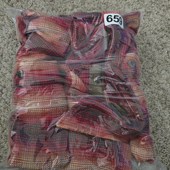 Vtg Men’s Cotton Ombre Plaid Flannel Shirt Red Fade L Cabincore Outdoor Workwear - Picture 9 of 9